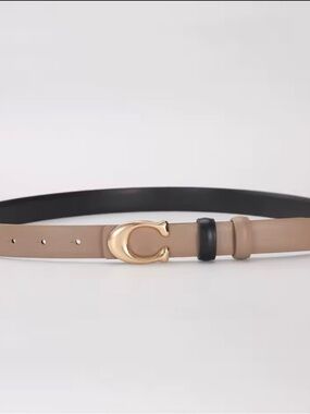Gold C-Accent Beige Leather Belt